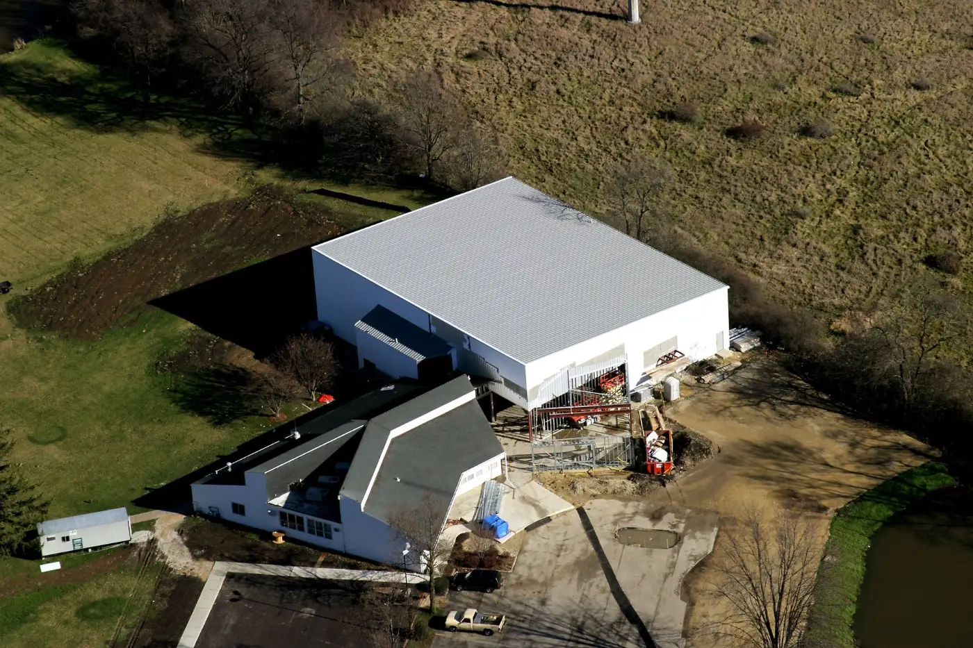 Aerial view of a complex industrial site under construction